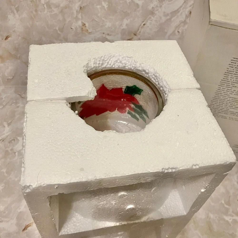 Yankee Candle Crackle Glass Poinsettia Lamp Set Votive Holder Hurricane Shade